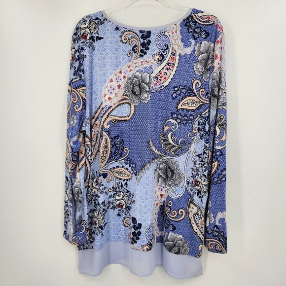 Chicos 3 Floral Print Long Sleeve Tunic Top Womens Size XL Periwinkle V Neck - Picture 6 of 6